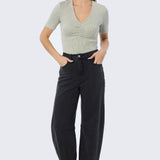 Gathered V Neck Top - Sage Marl