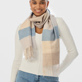 Wool Scarf - Ecru / Blue Check