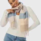 Wool Scarf - Ecru / Blue Check