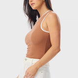 Contrast Ribbed Tank - Copper