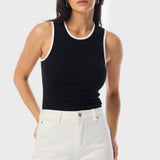 Contrast Ribbed Tank - Black