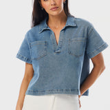 Denim Short Sleeve Top - Blue Wash