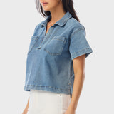 Denim Short Sleeve Top - Blue Wash