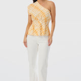 One Shoulder Top - Tangerine Check