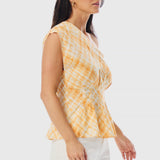 One Shoulder Top - Tangerine Check