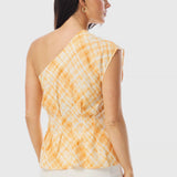 One Shoulder Top - Tangerine Check