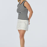 Half Placket Ribbed Tank - Black/White Stripe (Pre Order)