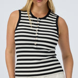 Half Placket Ribbed Tank - Black/White Stripe (Pre Order)