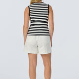 Half Placket Ribbed Tank - Black/White Stripe (Pre Order)
