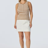Half Placket Ribbed Tank - Biscotti/White Stripe (Pre Order)