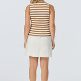 Half Placket Ribbed Tank - Biscotti/White Stripe (Pre Order)