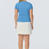 V Neck Short Sleeve Knit Top - Azure Blue (Pre Order)