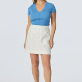 V Neck Short Sleeve Knit Top - Azure Blue (Pre Order)