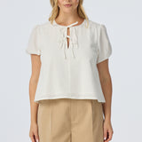 Double Tie Front Top - White (Pre Order)