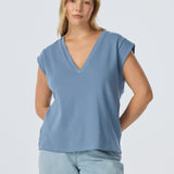 V Neck Cap Sleeve Jersey Tank - Steel Blue