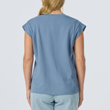 V Neck Cap Sleeve Jersey Tank - Steel Blue