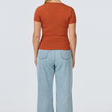 V Neck Short Sleeve Knit Top - Terracotta