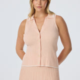 Sleeveless Buttoned Knit Top - Peach Marl