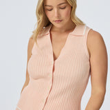Sleeveless Buttoned Knit Top - Peach Marl