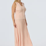 Sleeveless Buttoned Knit Top - Peach Marl