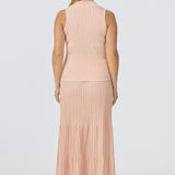 Sleeveless Buttoned Knit Top - Peach Marl