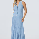 Sleeveless Buttoned Knit Top - Azure Blue Marl (Pre Order)