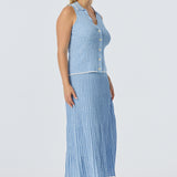 Sleeveless Buttoned Knit Top - Azure Blue Marl (Pre Order)