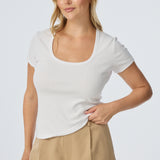 Scoop Neck Short Sleeve Top - White