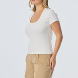 Scoop Neck Short Sleeve Top - White