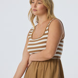 Square Neck Gathered Dress - Biscotti/White Stripe (Pre Order)