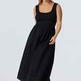 Square Neck Gathered Dress - Black (Pre Order)