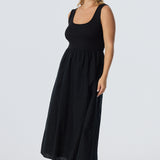 Square Neck Gathered Dress - Black (Pre Order)