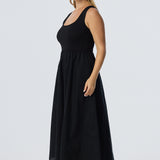 Square Neck Gathered Dress - Black (Pre Order)