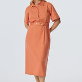 Elastic Waist Shirt Dress - Apricot