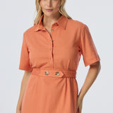 Elastic Waist Shirt Dress - Apricot