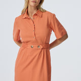 Elastic Waist Shirt Dress - Apricot