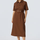 Elastic Waist Shirt Dress - Walnut