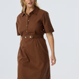 Elastic Waist Shirt Dress - Walnut