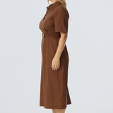 Elastic Waist Shirt Dress - Walnut