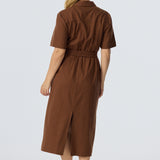 Elastic Waist Shirt Dress - Walnut