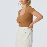 Scoop Neck Short Sleeve Top - Copper