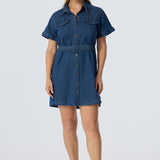 Pocket Shirt Mini Dress - Blue