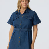 Pocket Shirt Mini Dress - Blue