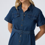 Pocket Shirt Mini Dress - Blue