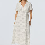 V Neck Short Sleeve Dress - White/Black Spot (Pre Order)