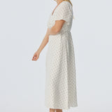 V Neck Short Sleeve Dress - White/Black Spot (Pre Order)