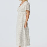 V Neck Short Sleeve Dress - White/Black Spot (Pre Order)