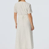 V Neck Short Sleeve Dress - White/Black Spot (Pre Order)