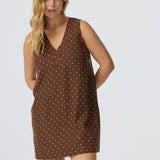 Placket Mini Dress - Walnut/White Spot (Pre Order)