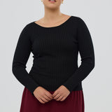 Boat Neck Knit Top - Black